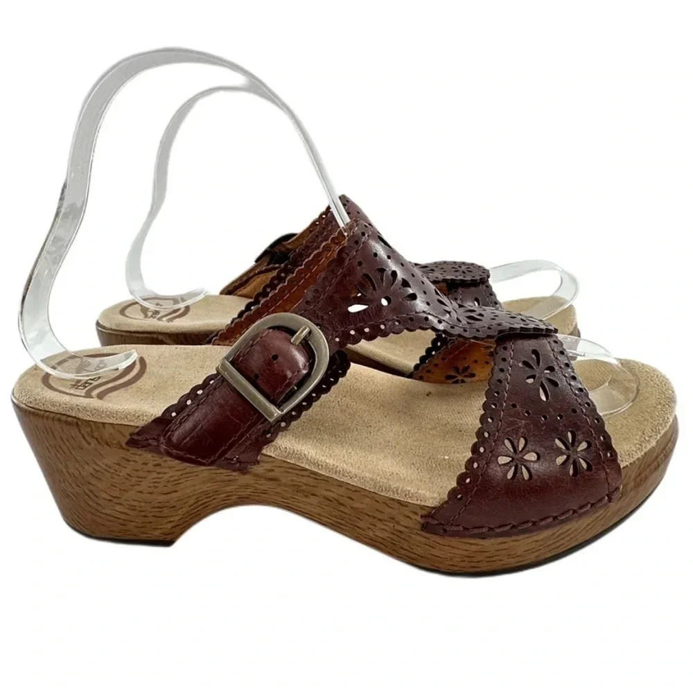 Dansko clogs size 37 sapphire brown tooled leather floral  orthopedic nursing